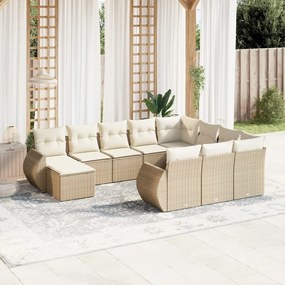 11 pcs conjunto sofás de jardim c/ almofadões vime PE bege