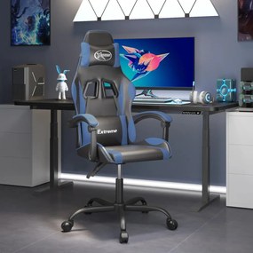 vidaXL Cadeira gaming giratória couro artificial preto e azul