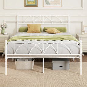 Cama de Casal com Cabeceira de Ripas de Aço (COLCHÃO NÃO INCLUIDO)  e Espaço de Arrumação Debaixo da Cama Carga 330 kg 141,5x198x98 cm Branca