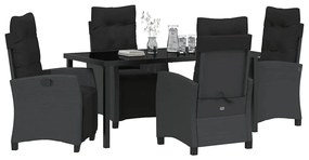 Conjunto de Jantar de Jardim 5 Peças Preto em Rattan e Poliéster