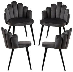 Pack 4 Cadeiras Hand Veludo Pernas Pretas - Cinza escuro