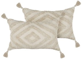 Conjunto de 2 almofadas decorativas tufadas em algodão creme 40 x 60 cm CRATAEGUS Beliani