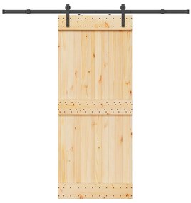 Porta de correr com ferragens 85x210 cm madeira de pinho maciça