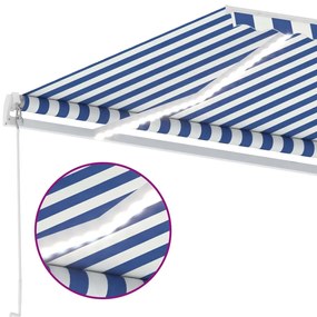 Toldo retrátil manual com LED 500x300 cm azul e branco