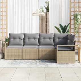 Sofá de Jardim 5 Peças com Almofadas Bege em Rattan