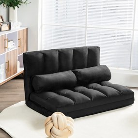 Sofá de chão ajustável dobrável em 6 posições Estofos de camurça removíveis com 2 Almofadas para Quarto Varanda de sala preto
