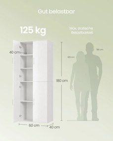 Armário multifuncional, com 4 portas, 5 prateleiras, armário de escritório, armário de arrumação, roupeiro, com puxadores, aglomerado de madeira, 60 x