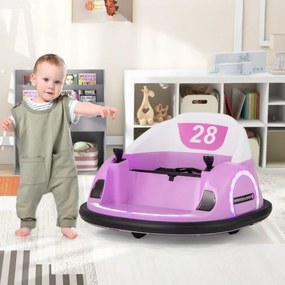Carrinho de choque para crianças a bateria 6V com luzes LED, conexão sem fio, música e som, rotação de 360°, Rosa