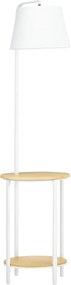 HOMCOM Candeeiro de Pé Moderno com Prateleira Suporte para Lâmpada E27 Máx. 40W com Ecrã de Linho Ø37x162cm Branco e Madeira | Aosom Portugal