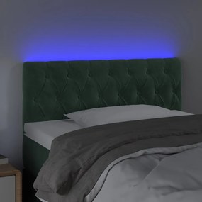Cabeceira de cama c/luzes LED veludo 100x7x78/88cm verde-escuro