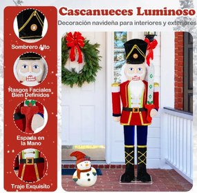 Soldado Quebra-nozes LED  158 cm com espada pré-iluminado com 100 luzes para exterior com 4 estacas e 12 abraçadeiras branco quente multicolor