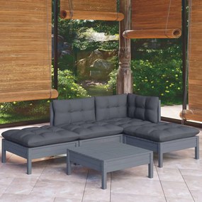 vidaXL 5 pcs conjunto lounge de jardim c/ almofadões pinho maciço