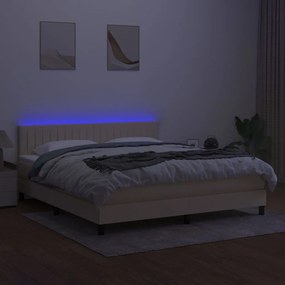 Cama box spring c/ colchão e LED 160x200 cm tecido cor creme