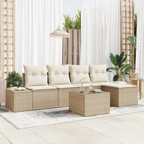 Conjunto de Sofá de Jardim de 6 Peças com Almofadas de Rattan Castanho