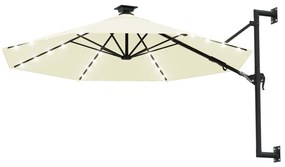 Guarda-sol para jardim de parede c/ luzes LED 300 cm areia
