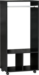 HOMCOM Roupeiro de Madeira Móvel Armário Roupeiro Aberto com Barra para Pendurar e Prateleiras Organizadoras 60x40x128 cm Preto | Aosom Portugal