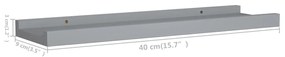 Unidade de prateleiras com rebordo 2 pcs 40x9x3 cm MDF cinzento