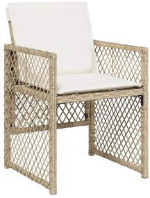 15 pcs conjunto de jantar p/ jardim com almofadões vime PE bege