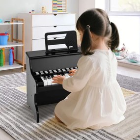 Piano de brincar com 25 teclas para crianças 38 x 24 x 29 cm, com suporte e modo de aprendizagem, velocidade e volume ajustáveis, design em madeira pr
