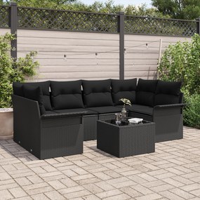vidaXL Conjunto de Sofá de Jardim de 7 Peças com Almofadas Preto Vime PE