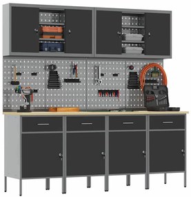 Conjunto de Armário e Painel de Ferramentas com 10 Peças vidaXL Preto