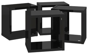 Prateleiras parede forma de cubo 4 pcs 22x15x22 cm preto brilh.