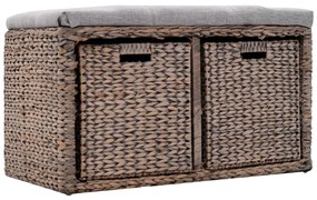 Banco com 2 cestos erva marinha 71x40x42 cm cinzento