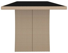 Mesa de jardim c/ tampo de vidro vime PE/vidro temperado bege