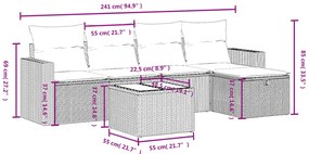 6 pcs conjunto de sofás p/ jardim com almofadões vime PE bege