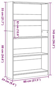 Estante 80x24x143 cm derivados de madeira cinzento cimento