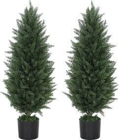 HOMCOM Conjunto de 2 Ciprestes Artificiais, árvores artificiais com 831 folhas, com vaso de cimento, resistentes aos UV, planta artificial, 90 cm, Verde | Aosom Portugal