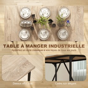 Mesa de jantar retangular para 6-8 pessoas (CADEIRAS NÃO INCLUIDAS), mesa de cozinha de estilo industrial, 180 x 80 x 75,5 cm, com efeito de madeira n