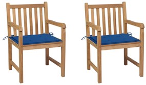Cadeiras de jardim c/ almofadões azul real 2 pcs teca maciça