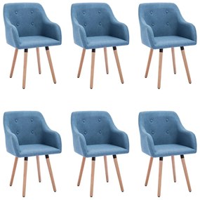 Cadeiras de jantar 6 pcs tecido azul
