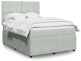 vidaXL Cama com molas/colchão 140x200 cm veludo cinzento-claro