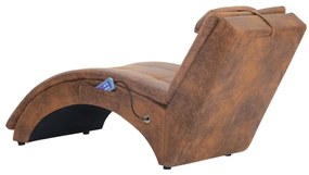 Chaise longue massagem c/ almofada camurça artificial castanho