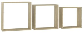 Prateleiras de parede forma de cubo 3pcs cm cor carvalho sonoma