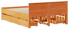Cama sem colchão com cabeceira pinho maciço castanho-mel