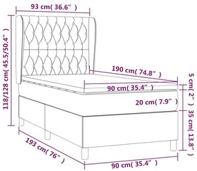 Cama com molas/colchão 90x190 cm veludo cinza-claro