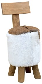 vidaXL Banco couro de cabra e madeira de teca maciça