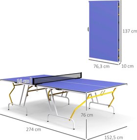 Mesa de Ping-Pong Dobrável com Rede Apoio para os Pés Ajustáveis e Estrutura de Aço para Interior e Exterior 274x152,5x76 cm Azul