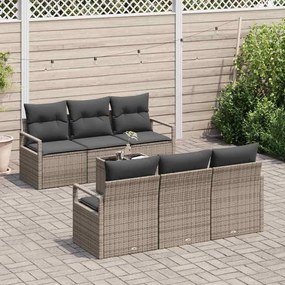 Conjunto de Sofá de Jardim vidaXL de 7 Peças com Almofadas Cinza Polirattan