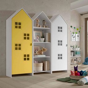 Conjunto 2 armarios Guarda Roupa infantil + estante infantil coleção CASAMI Branca e Amarelo