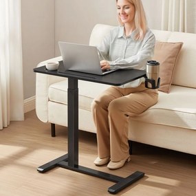Mesa de secretaria auxiliar móvel com rodas e suportes para copos 70 x 40 x (65-102) cm Altura ajustável, em Preto