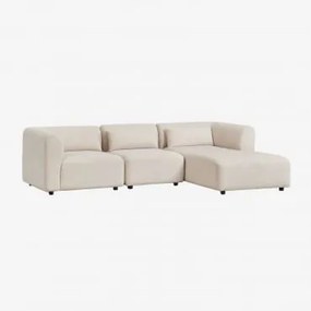 Sofá Modular Chaise Longue Direito De 3 Peças Fogler Linho Veludo Bege Linho - Sklum