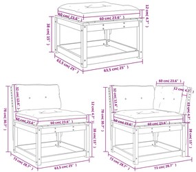 5 pcs conjunto de sofás de jardim com almofadões pinho maciço