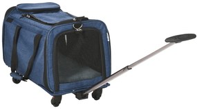 PawHut Transportadora para Animais de Estimação 4 em 1 com Rodas Bolsa de Transporte para Cães e Gatos 50x31x37 cm Azul | Aosom Portugal