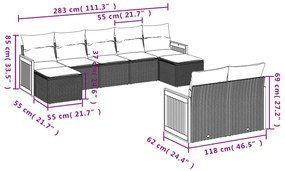 9 pcs conjunto de sofás p/ jardim c/ almofadões vime PE preto