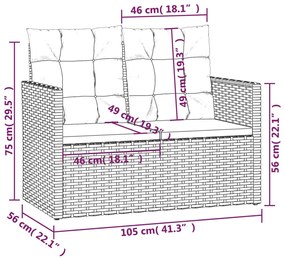 Banco de jardim com almofadões 105 cm vime PE cinzento