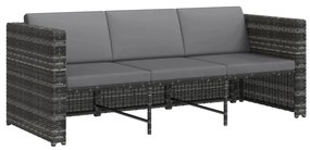 4 pcs conjunto lounge de jardim c/ almofadões vime PE cinzento